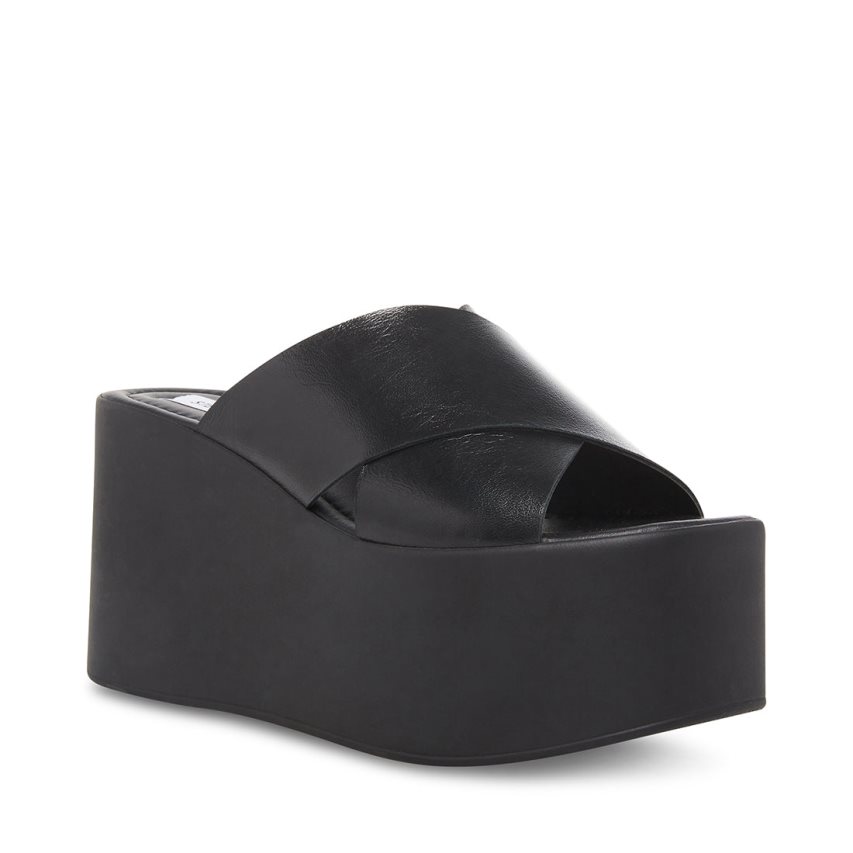 Black Steve Madden Kody Leather Women's Wedges | PH 8132TFL